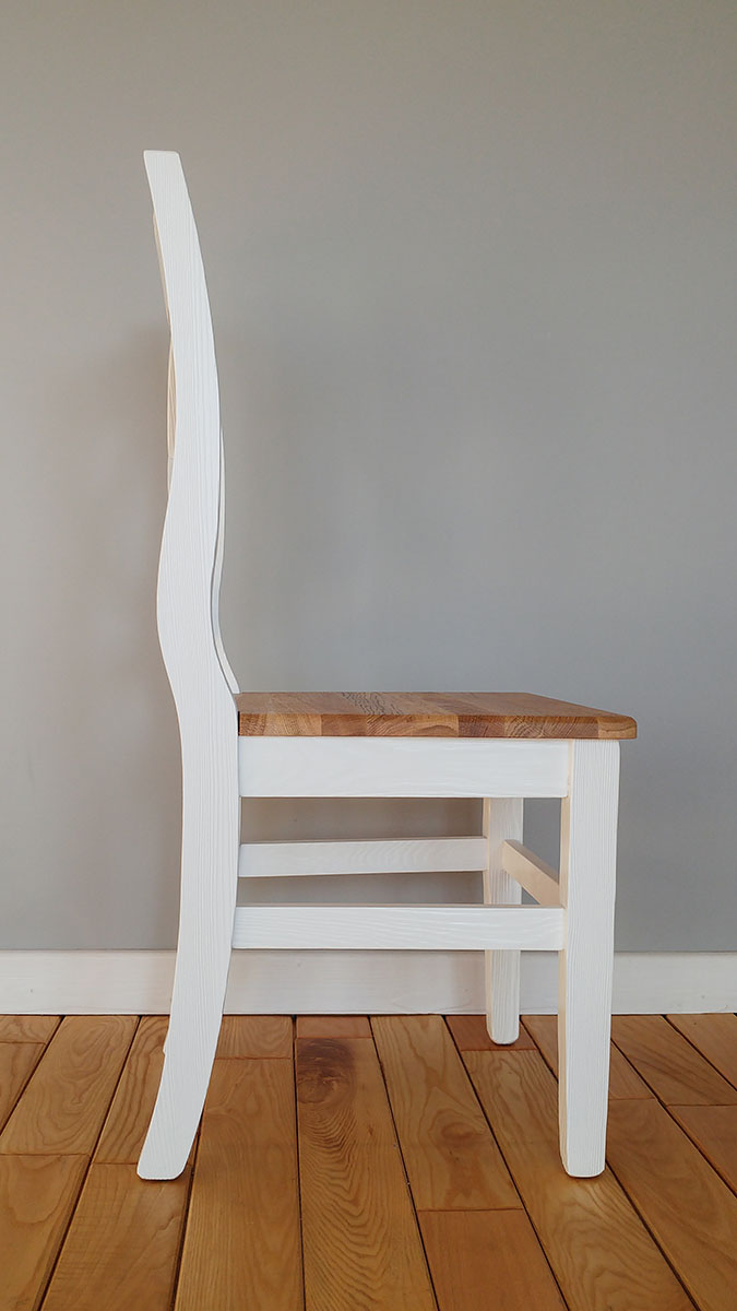Krzesło Masyw bielone z dębowym siedziskiem