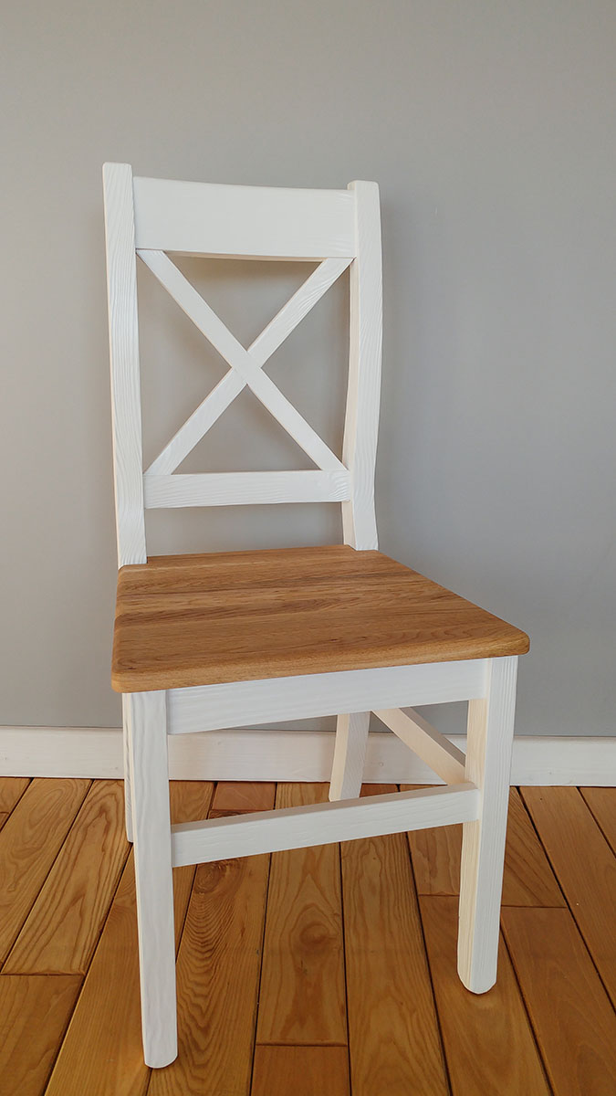 Krzesło Masyw bielone z dębowym siedziskiem