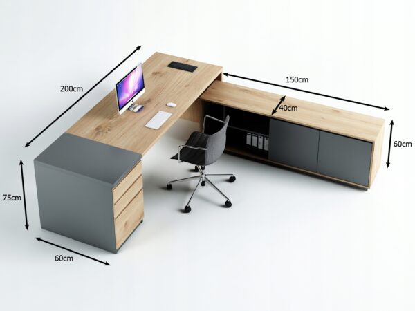 Biurko narożne PREMIUM Madryt MB-02 duże PRZESTRONNE # DĄB olejowany + MDF