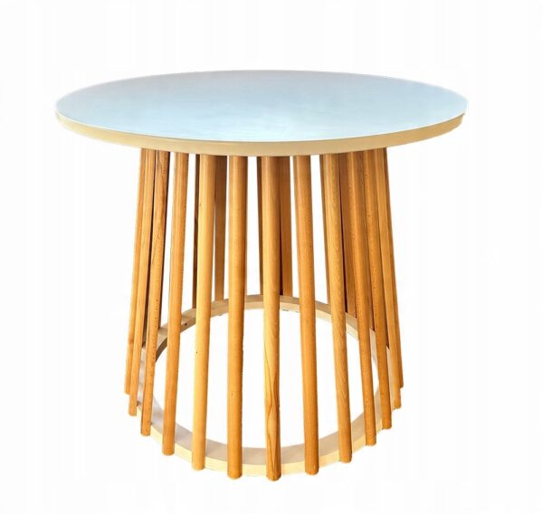 Designerski STOLIK okrągły fi90cm AŻUROWY bukowe lamele DREWNO buk
